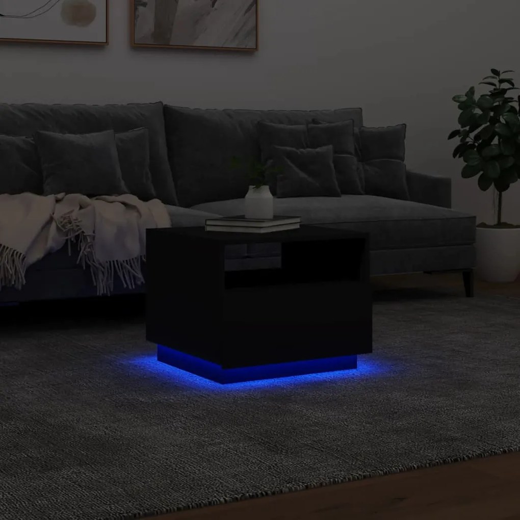 Mesa de centro com luzes LED 50x49x40 cm preto