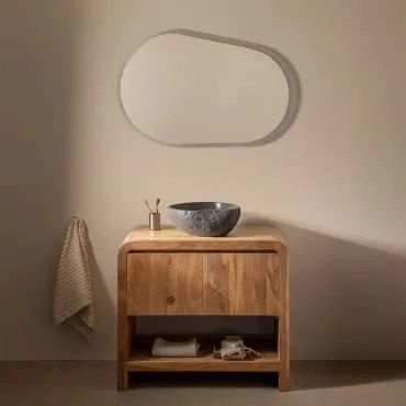 Conjunto De Móvel De Casa De Banho Em Madeira Vacry Castanho Acácia & Irregular Em Cimento Preto ↔︎40 Cm Fedro - Sklum