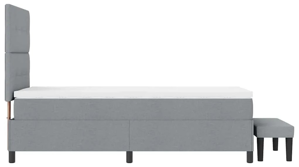 Cama Box Spring com Colchão e Banco Cinza Claro 100x200 cm Tecido