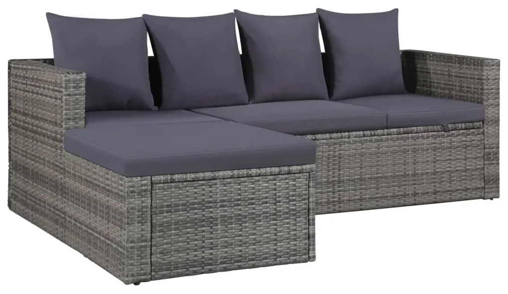 4 pcs conjunto lounge de jardim c/ almofadões vime PE cinzento