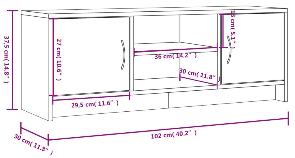 Móvel de TV 102x30x37,5 cm derivados de madeira cinzento sonoma