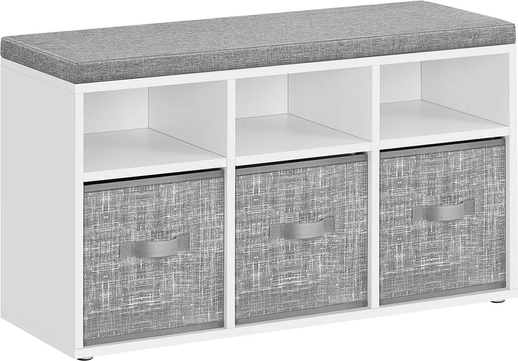 Banco para sapatos com 6 compartimentos e 3 prateleiras 30,3 x 87 x 48 cm Cinzento-branco