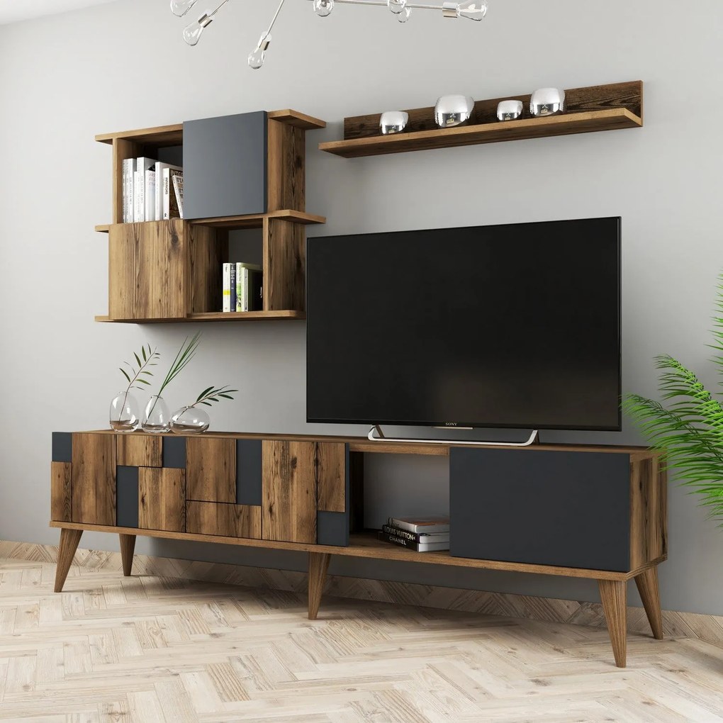 Móvel de TV Madrid – Nogueira e Antracite – 180x48,6x33,8 cm