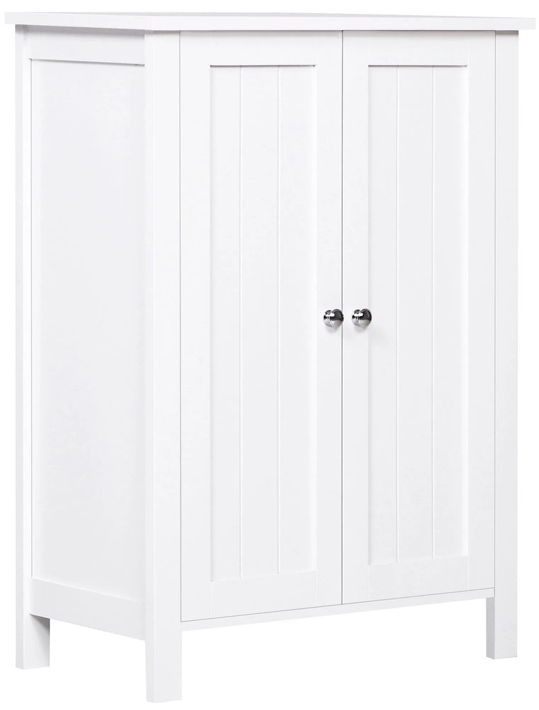 Armário Casa de Banho com 2 Portas e 2 Prateleiras Internas Ajustáveis Móvel Auxiliar de Armazenamento para Sala de Estar Cozinha 60x30x80cm Branco