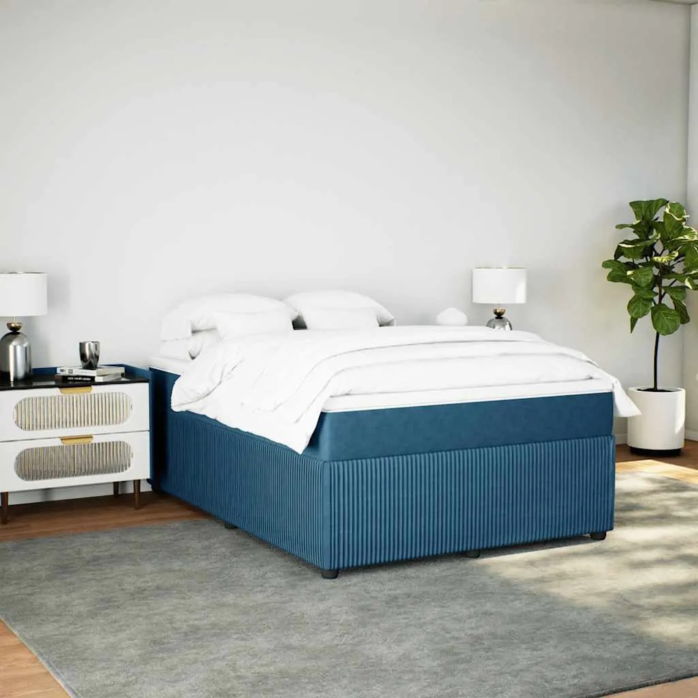 Cama com molas/colchão 140x200 cm veludo azul-escuro