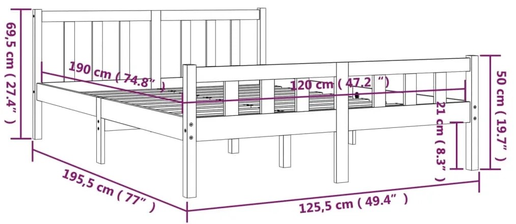 Estrutura de cama pequena casal 120x190 cm pinho maciço