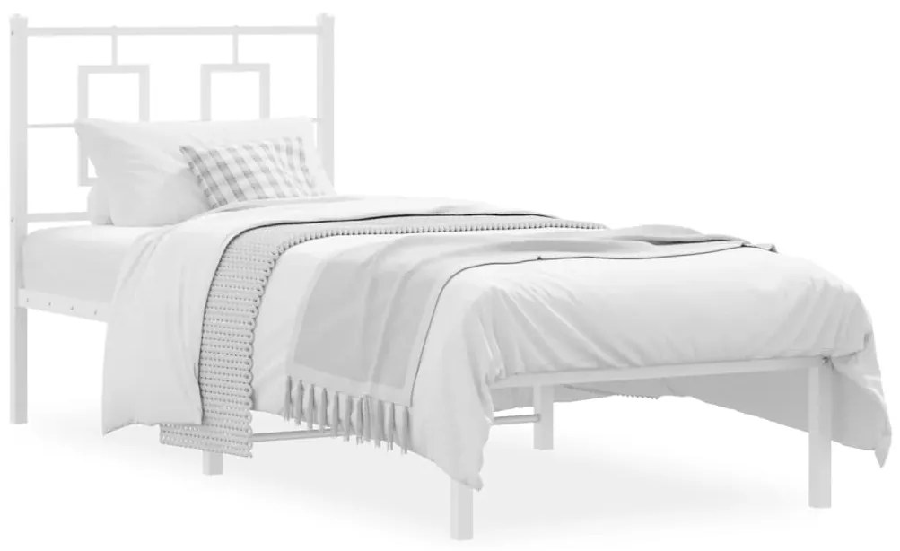 Estrutura de cama com cabeceira 75x190 cm metal branco