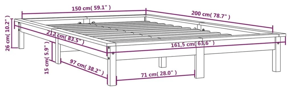 Estrutura de cama king size 150x200 cm pinho maciço branco
