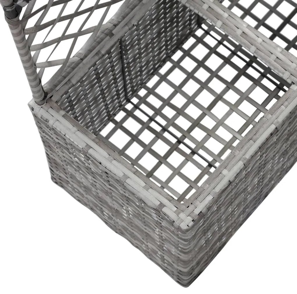 Floreira com treliça e 2 vasos 58x30x107 cm vime PE cinzento