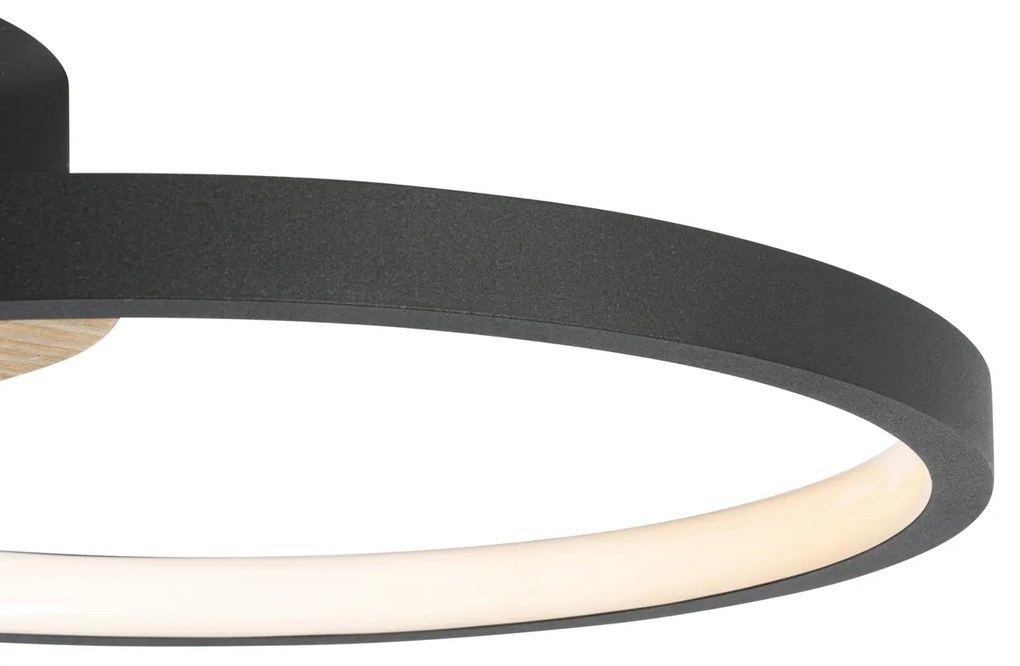 Plafon Moderno Preto com Madeira Incl. LED Regulável em 3 Níveis - Alec