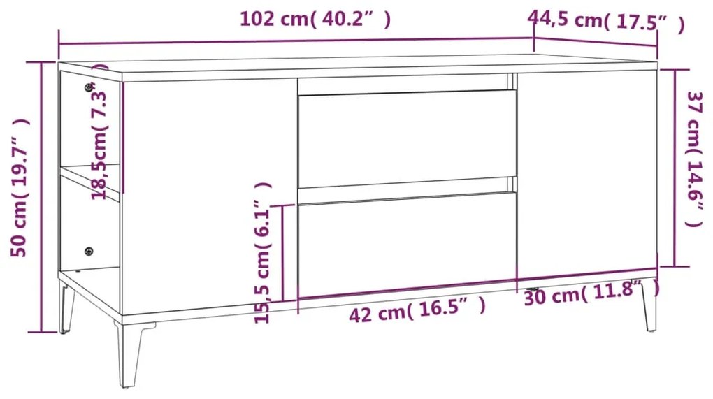 Móvel de TV 102x44,5x50 cm derivados de madeira branco