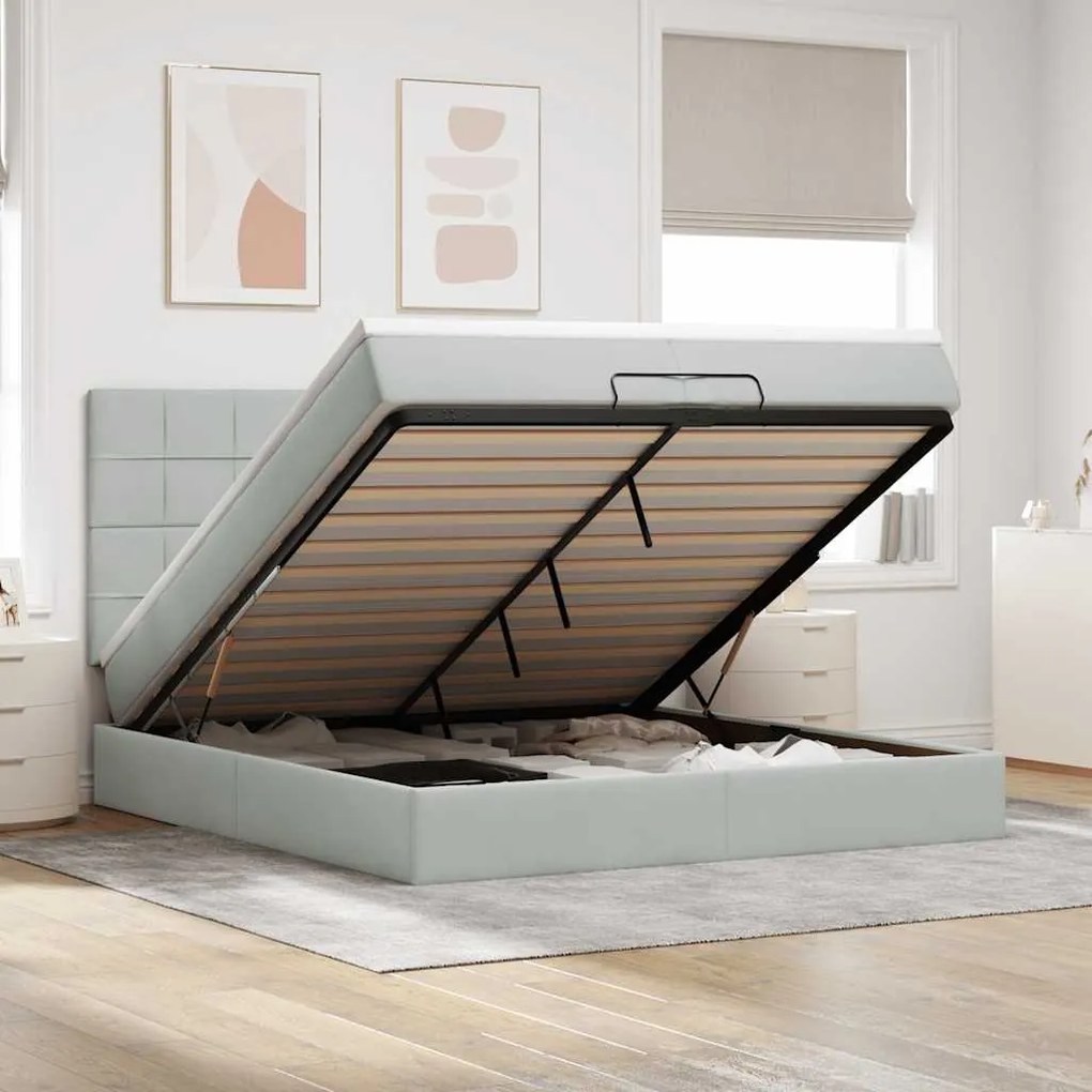 vidaXL Estrutura cama otomana colchões 200x200cm veludo cinzento claro