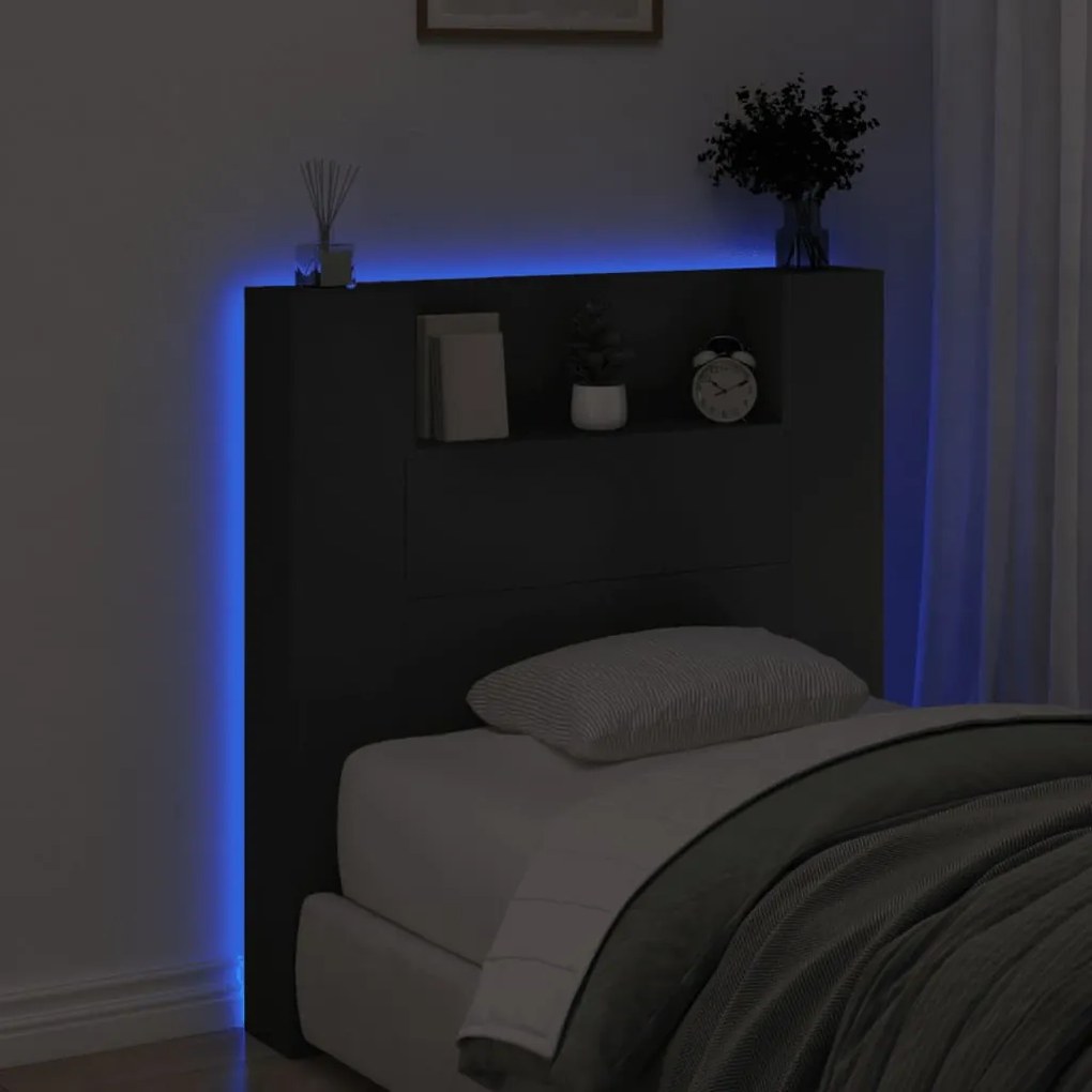 Armário de cabeceira com luzes LED 100x16,5x103,5 cm preto