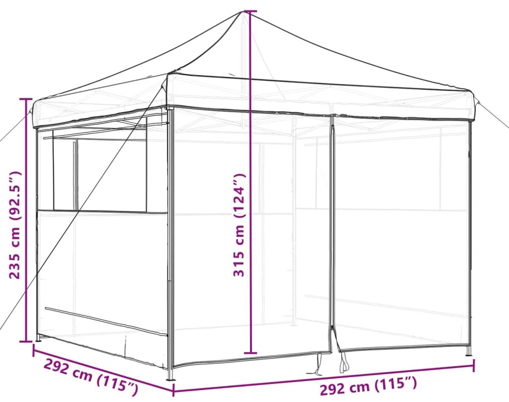 Tenda p/ festas pop-up dobrável c/ 4 paredes cinza-acastanhado