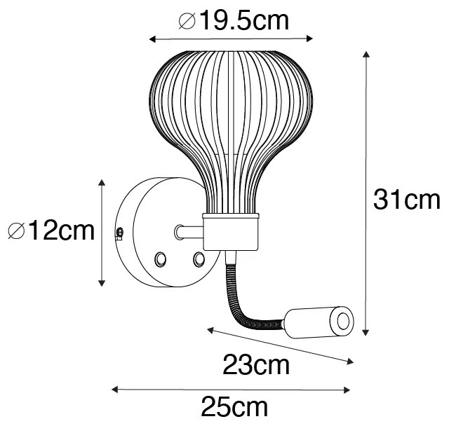LED Candeeiro de parede moderno preto com candeeiro de leitura 2 luzes - Saffira Brescia Moderno
