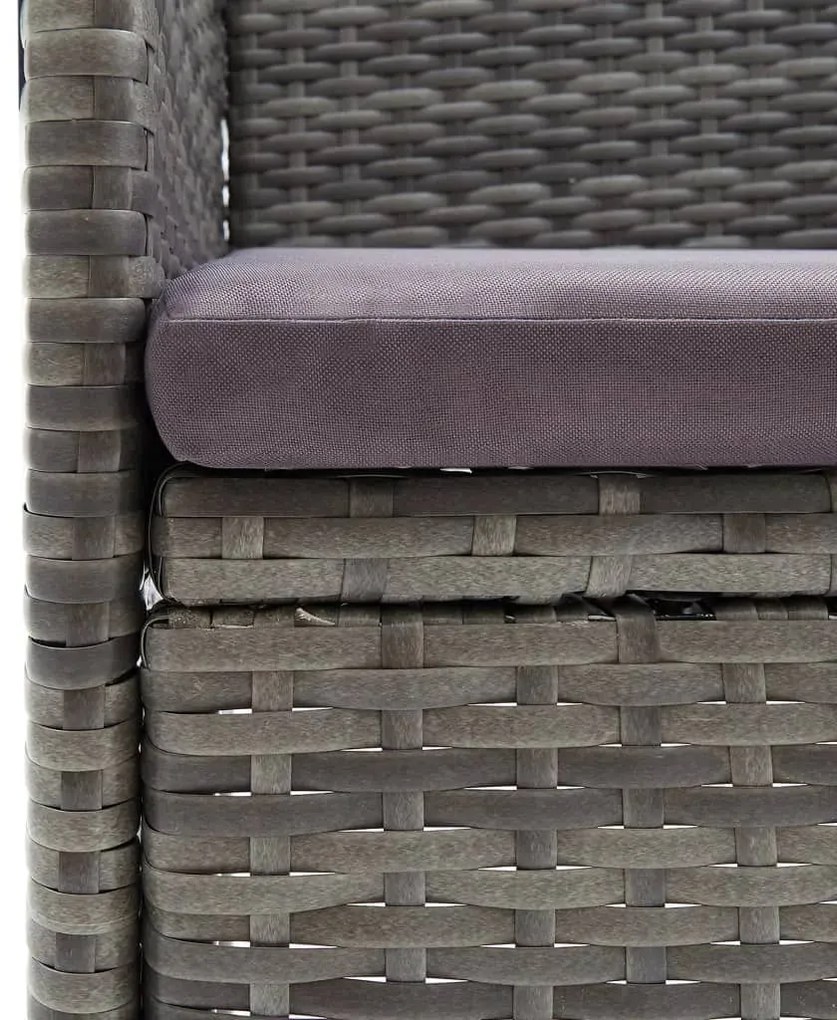 3 pcs conjunto de jantar p/ jardim c/ almofadões vime PE cinza
