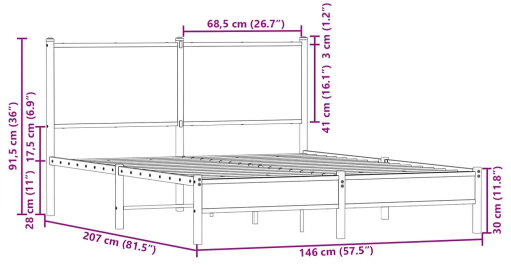 Estrutura de cama sem colchão 140x200 cm metal carvalho fumado