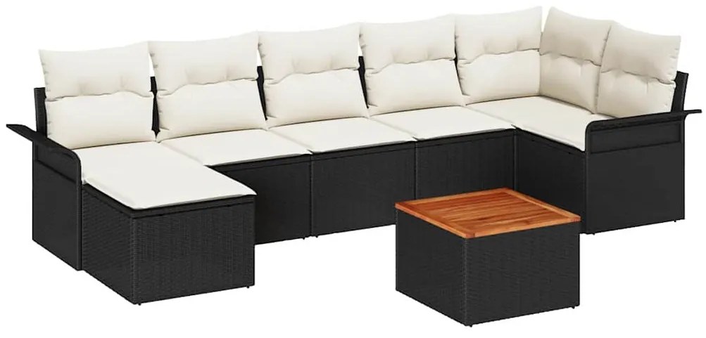 Conjunto de Sofá de Jardim com 8 Peças e Almofadas Preto em Rattan Pol