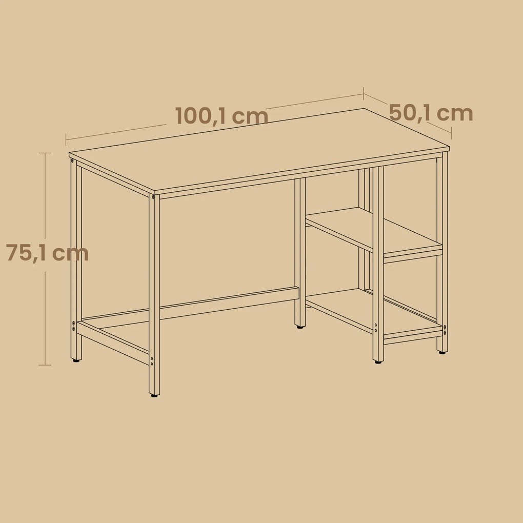 Secretária mesa para computador 50,1 x 100,1 x 76,1 cm, mesa de escritório cinza-preto