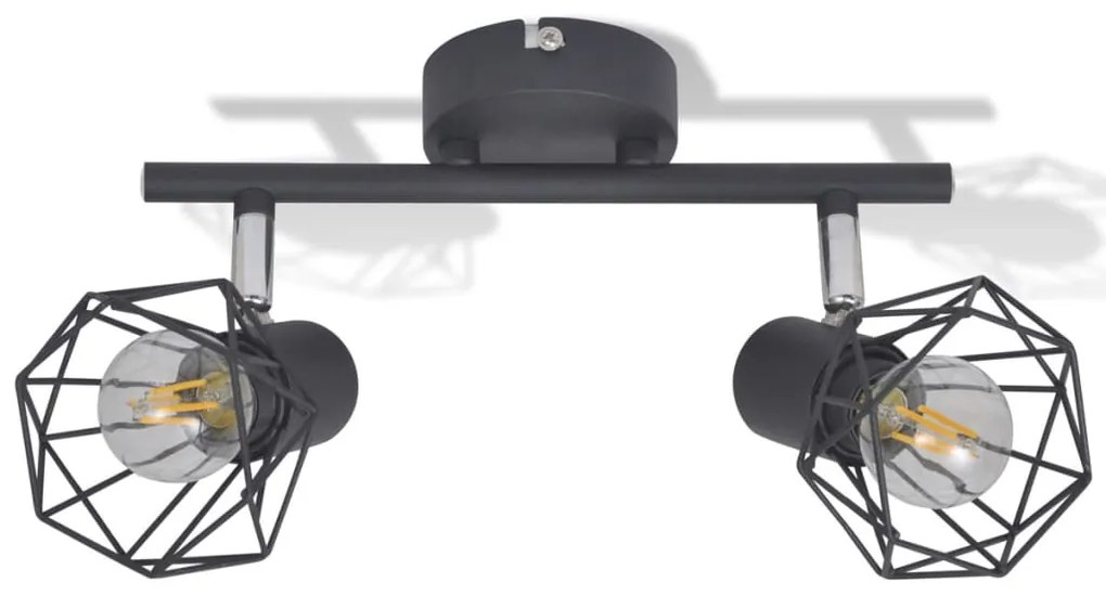 Candeeiro estilo industrial com 2 lâmpadas de filamento LED preto