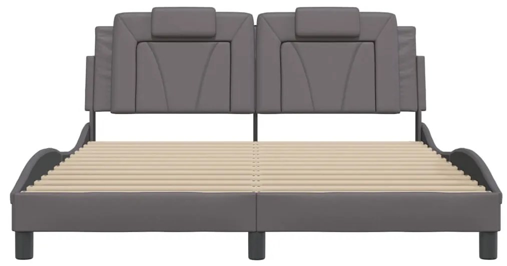 Estrutura cama c/ cabeceira couro artificial 160x200cm cinzento