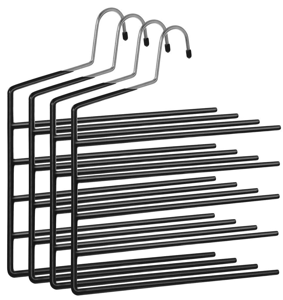 Cabides para calças SONGMICS, conjunto de 4 cabides com 5 barras, organizadores de calças antiderrapantes e abertos para jeans, toalhas e cachecóis, pretos CRI034B02