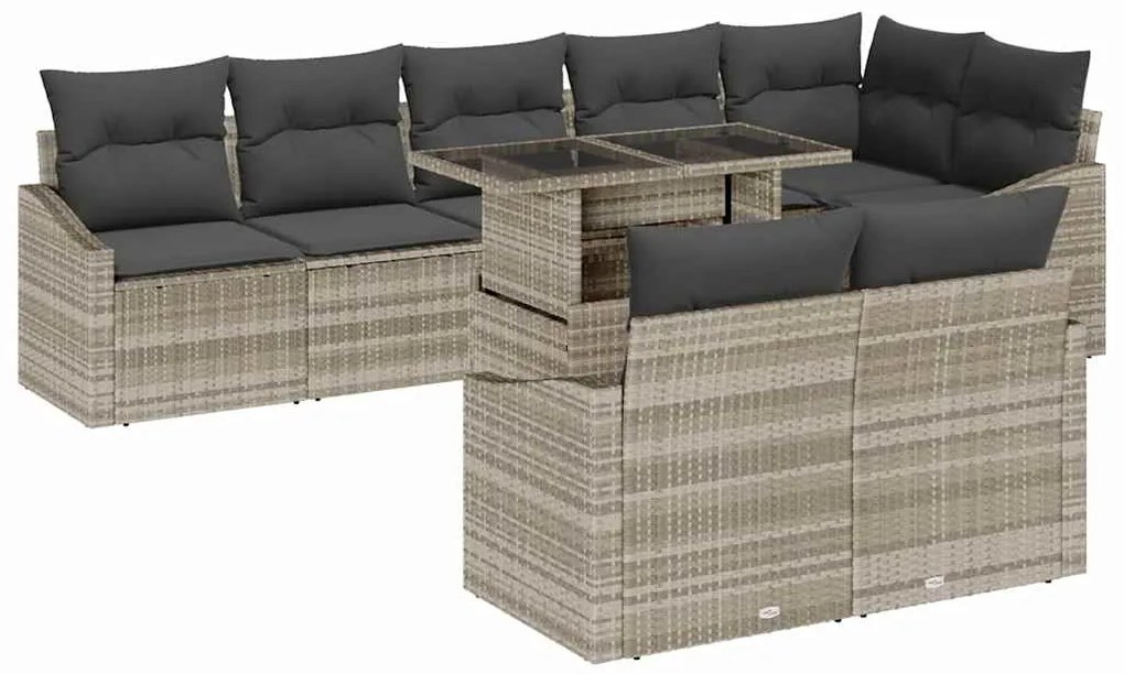 Conjunto de Sofá de Jardim de 9 Peças com Almofadas Cinza claro em Rat