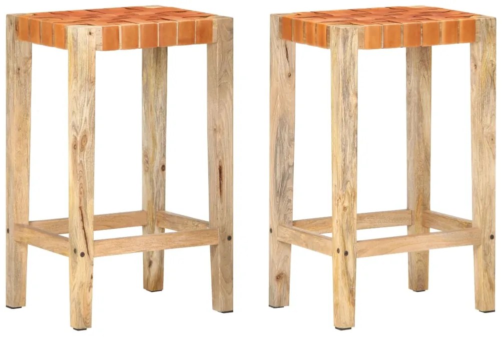 Bancos de bar 2 pcs couro genuíno 75 cm castanho