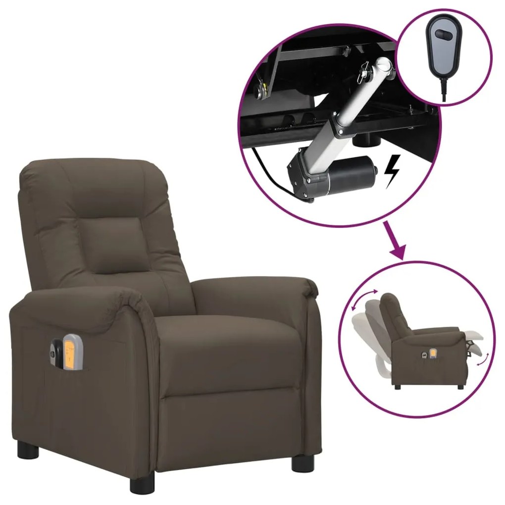 vidaXL Poltrona de massagens elétrica couro artificial cinzento