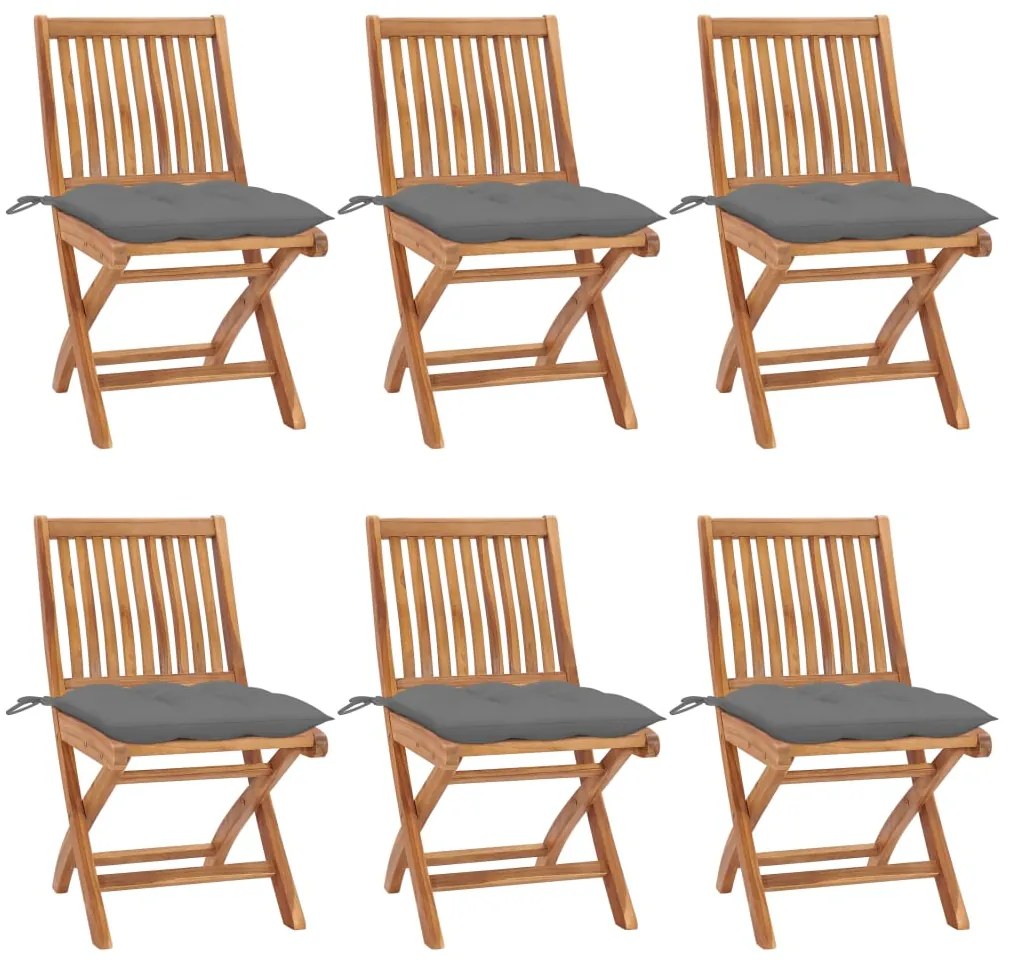 vidaXL Cadeiras de jardim dobráveis c/ almofadões 6 pcs teca maciça