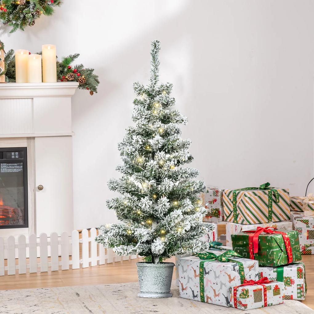 HOMCOM Árvore de Natal Pequena Artificial Ø40x90cm com Luzes LED 116 Ramas Vaso Desmontável e Suporte de Metal Decoração de Natal para Interior Verde e Branco