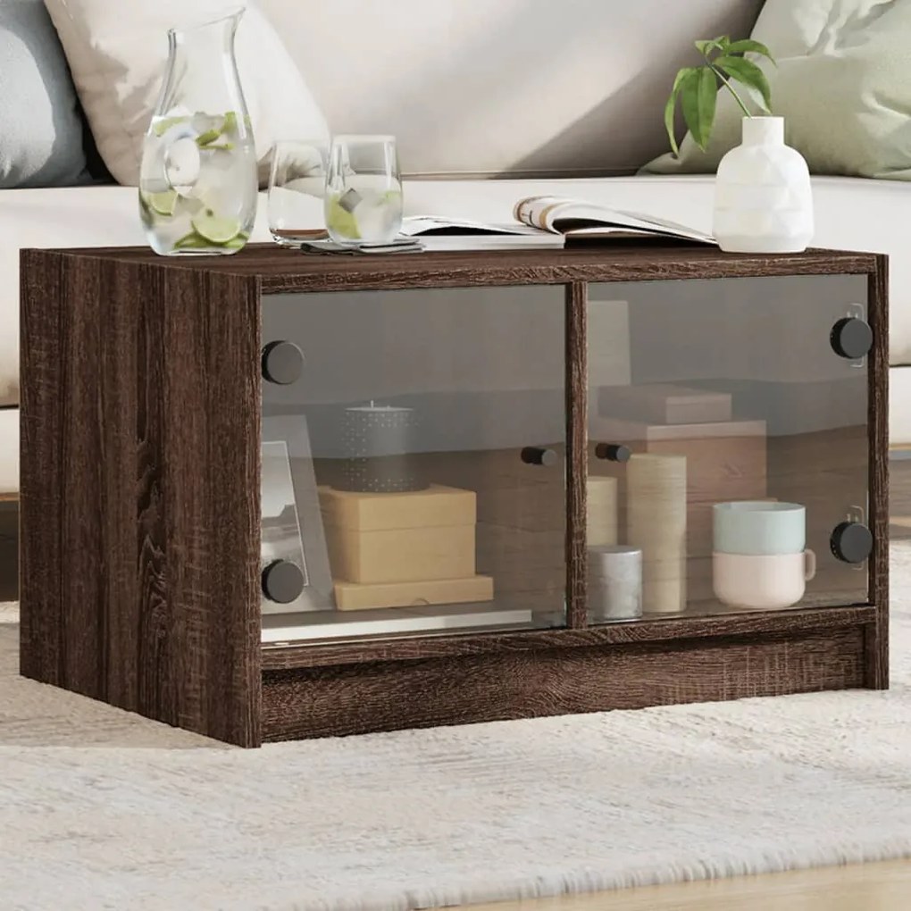 vidaXL Mesa de centro c/ portas de vidro 68x50x42 cm carvalho castanho