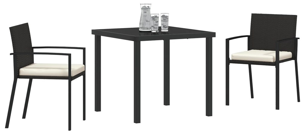 Conjunto de Jantar de Jardim 3 Peças Preto Rattan Poliéster