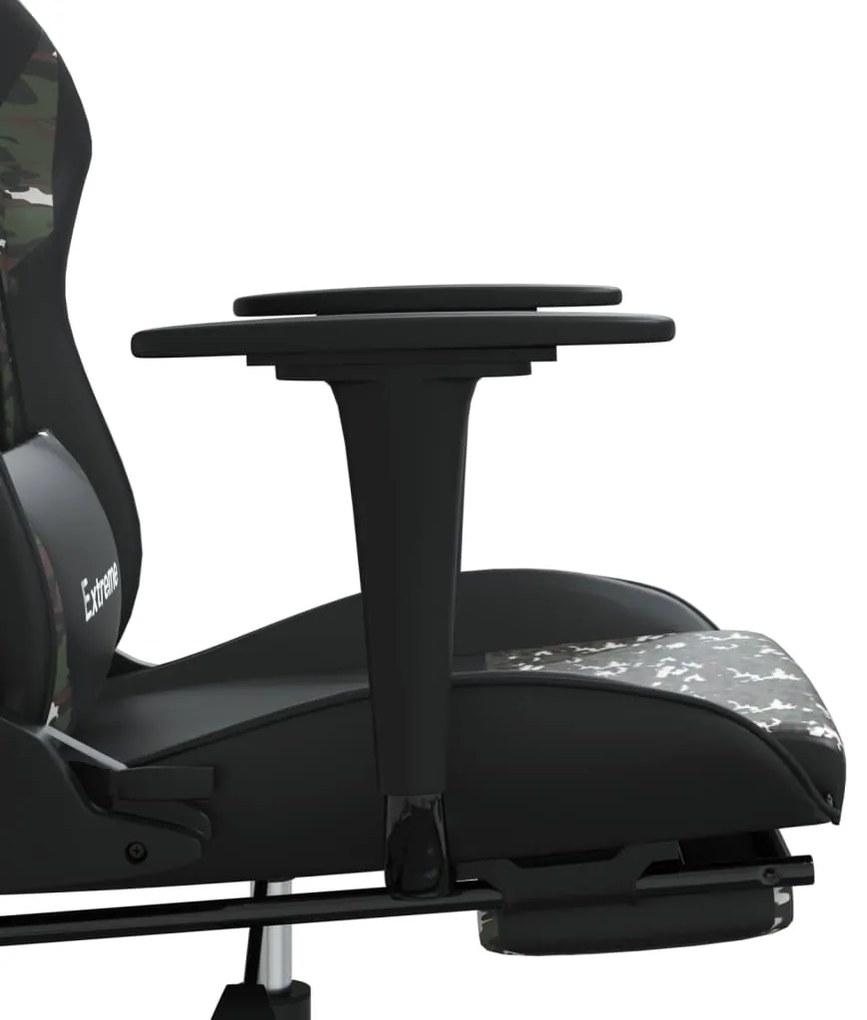 Cadeira gaming massagens apoio pés couro artif preto/camuflagem