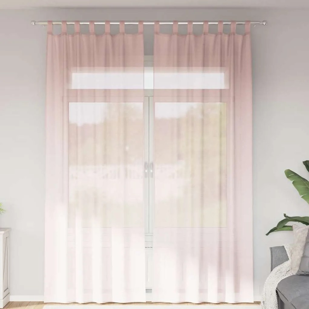 vidaXL Cortinas de voile com bolsos para varão 2 pcs rosa-claro