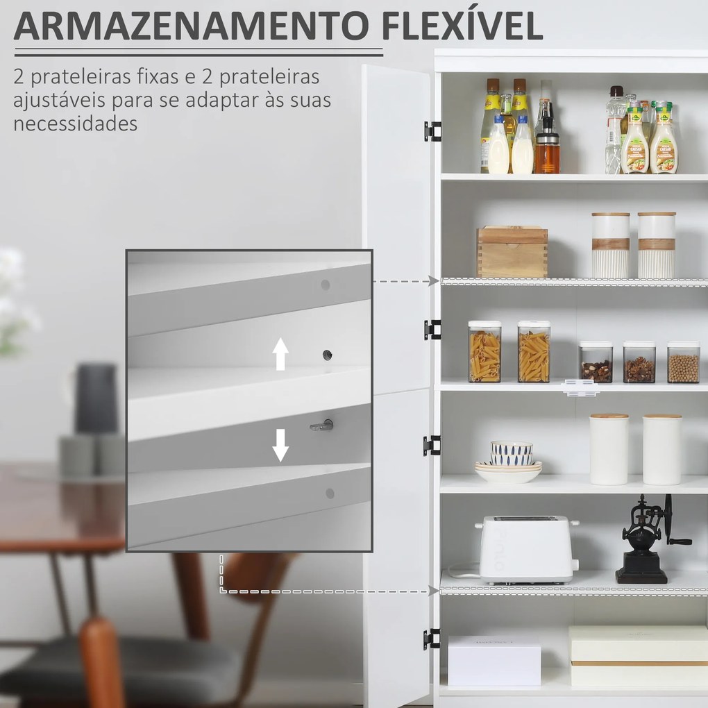 HOMCOM Armário de Cozinha Móvel Auxiliar de Cozinha com 4 Portas 6 Prateleiras de Armazenamento para Sala de Jantar Estilo Moderno 76x40x176,7cm Branco