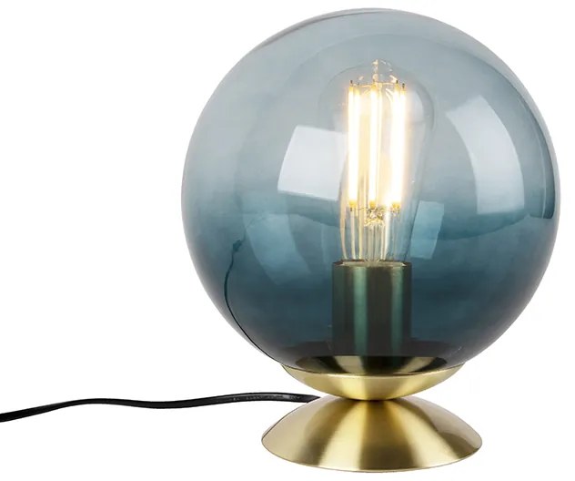 Candeeiro de mesa Art Deco em latão com vidro azul oceano - Pallon Art Deco