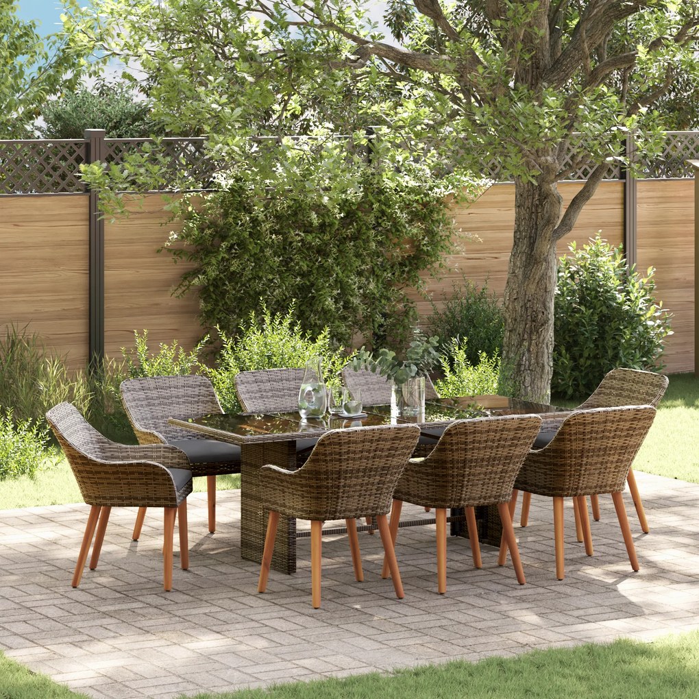 vidaXL Conjunto de Jantar de Jardim 9 Peças Cinza de Vime