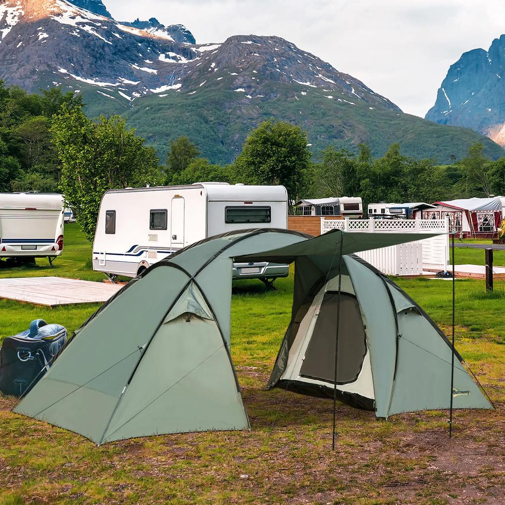 Outsunny Tenda de acampamento para 4 pessoas à prova d'água 2000mm Tenda familiar portátil Igloo com 2 portas para acampamento 480x220x190 cm verde