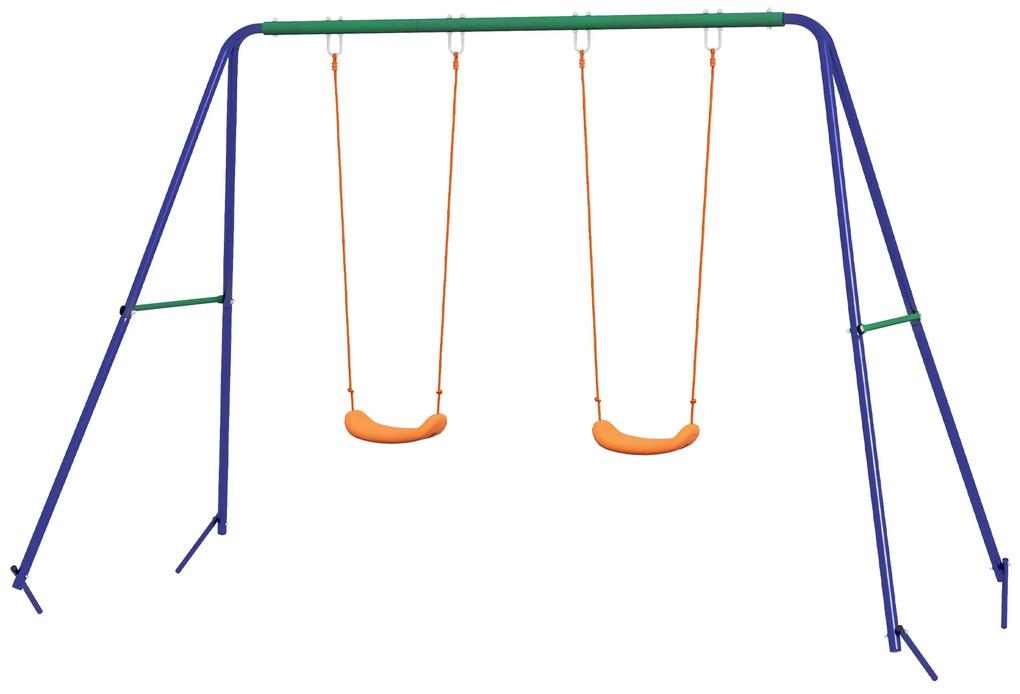 Outsunny Conjunto de Baloiço para Crianças com 2 Assentos Resistente aos Raios UV e Suporte de Metal 269x160x180 cm Multicor | Aosom Portugal