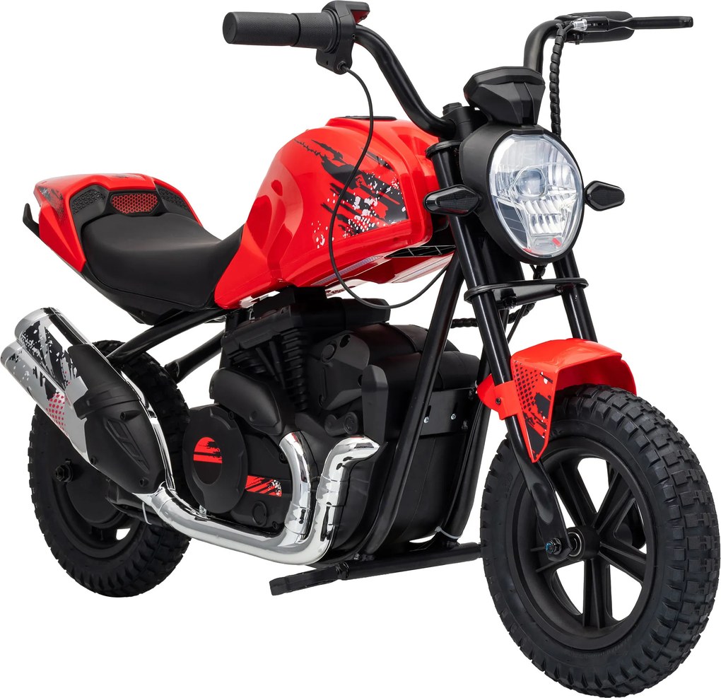 AIYAPLAY Moto Cross Elétrica Infantil Estilo Harley 24V Motor 180W, 6-12 Anos, Pneus 30 cm em Borracha, Vermelha | Aosom Portugal