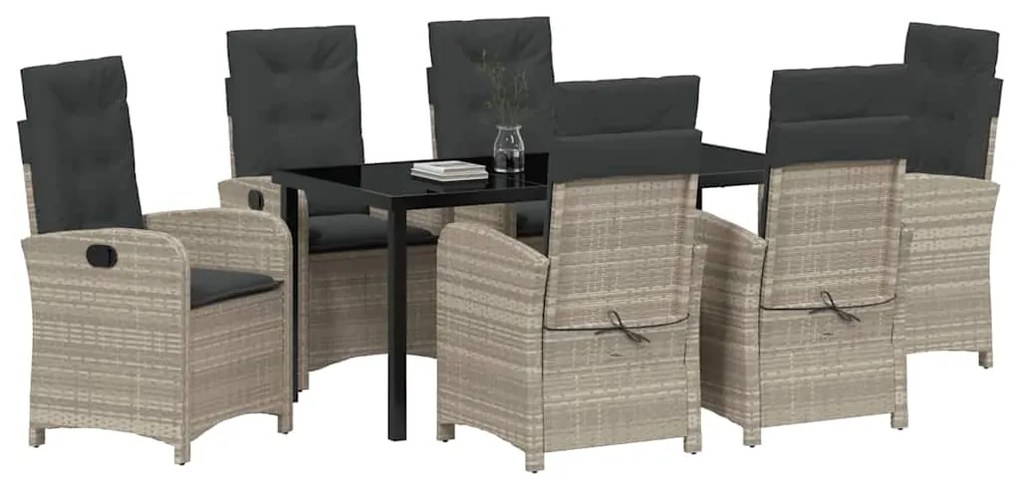 Conjunto de Jantar de Jardim de 7 Peças com Almofadas Cinza Claro em R