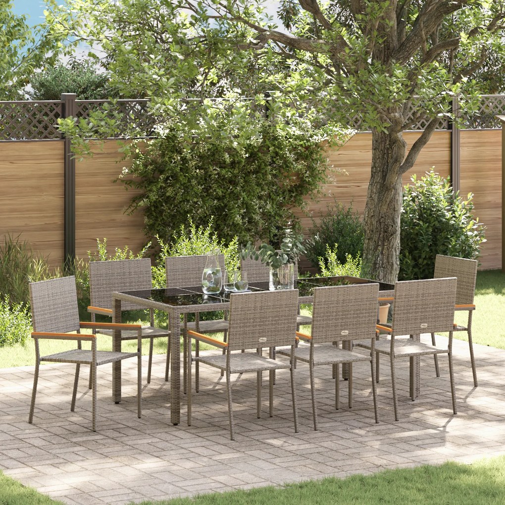 Conjunto de Jantar para Jardim vidaXL 9 Peças Cinza Vime