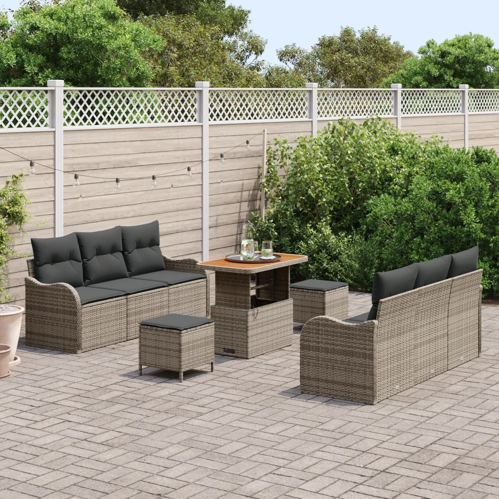 Conjunto de Sofá Jardim Modular de 9 Peças com Almofadas Cinza Polirat