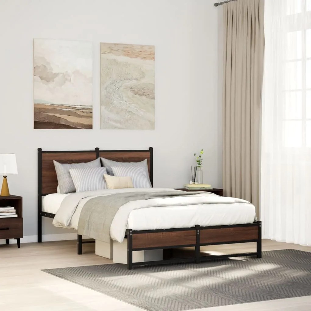 vidaXL Estrutura de cama sem colchão 120x200cm metal carvalho castanho