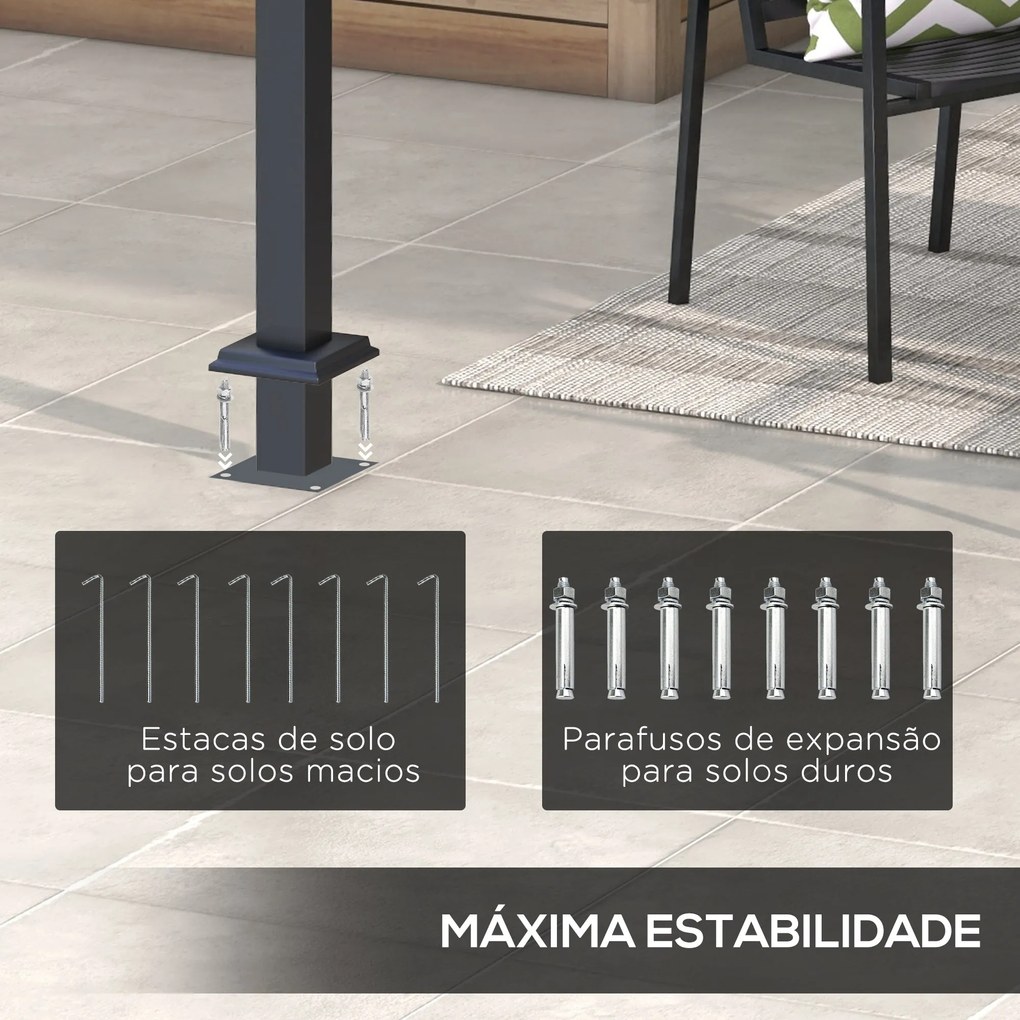 Outsunny Pérgola 3x4 Pérgola de Jardim com Teto Retrátil de Poliéster