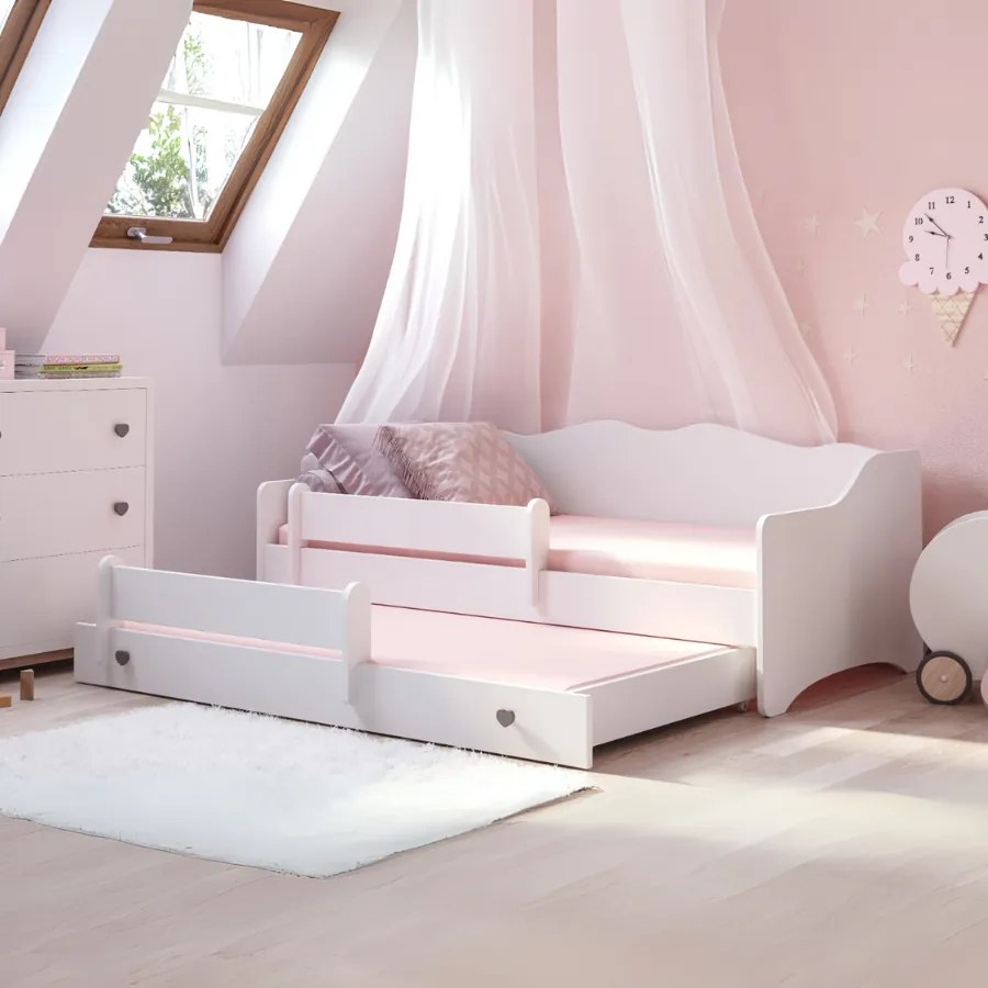 Cama infantil dupla Emma II branca 160x80 - colchão e estrado incluído