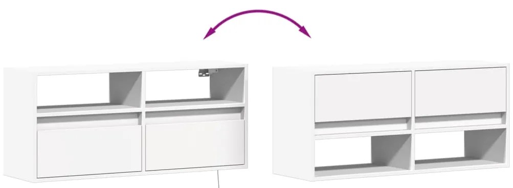 Móvel de parede para TV com luzes LED 100x31x45 cm branco