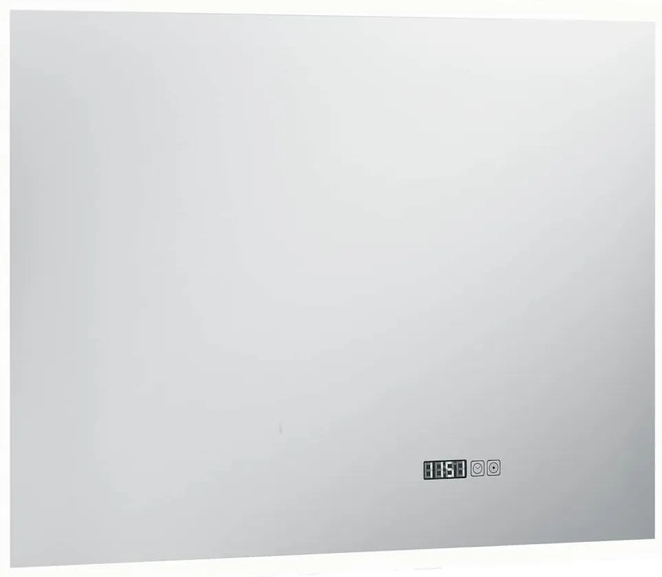 Espelho de parede LED c/ sensor tátil e relógio p/ WC 80x60 cm