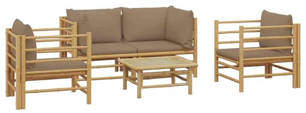 5 pcs conj. lounge jardim bambu almofadões cinzento-acastanhado